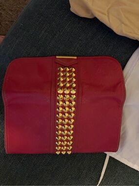 Louis Vuitton Pink Leather Clutch with Gold Studs